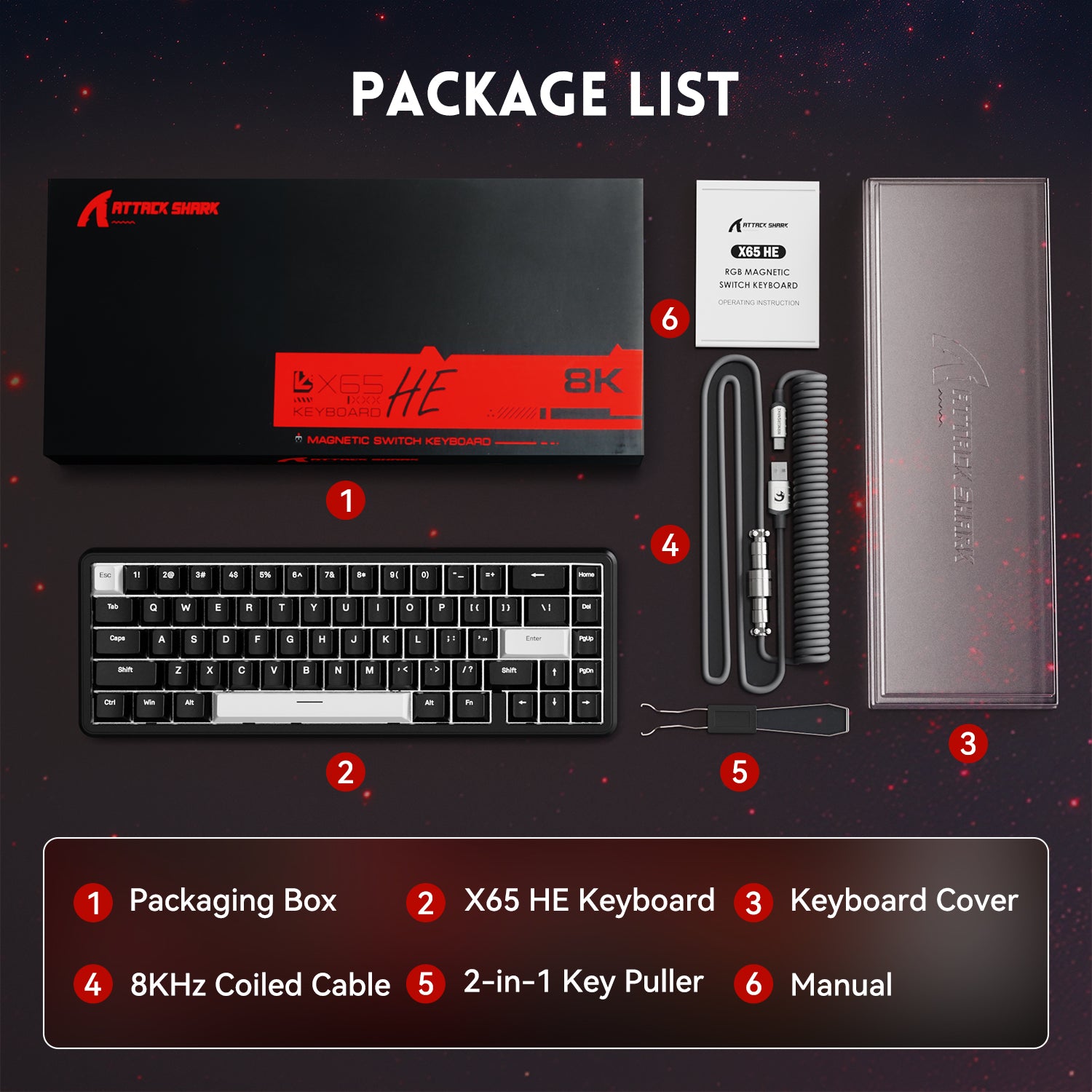 Attack Shark X65 HE Keyboard Package Contents