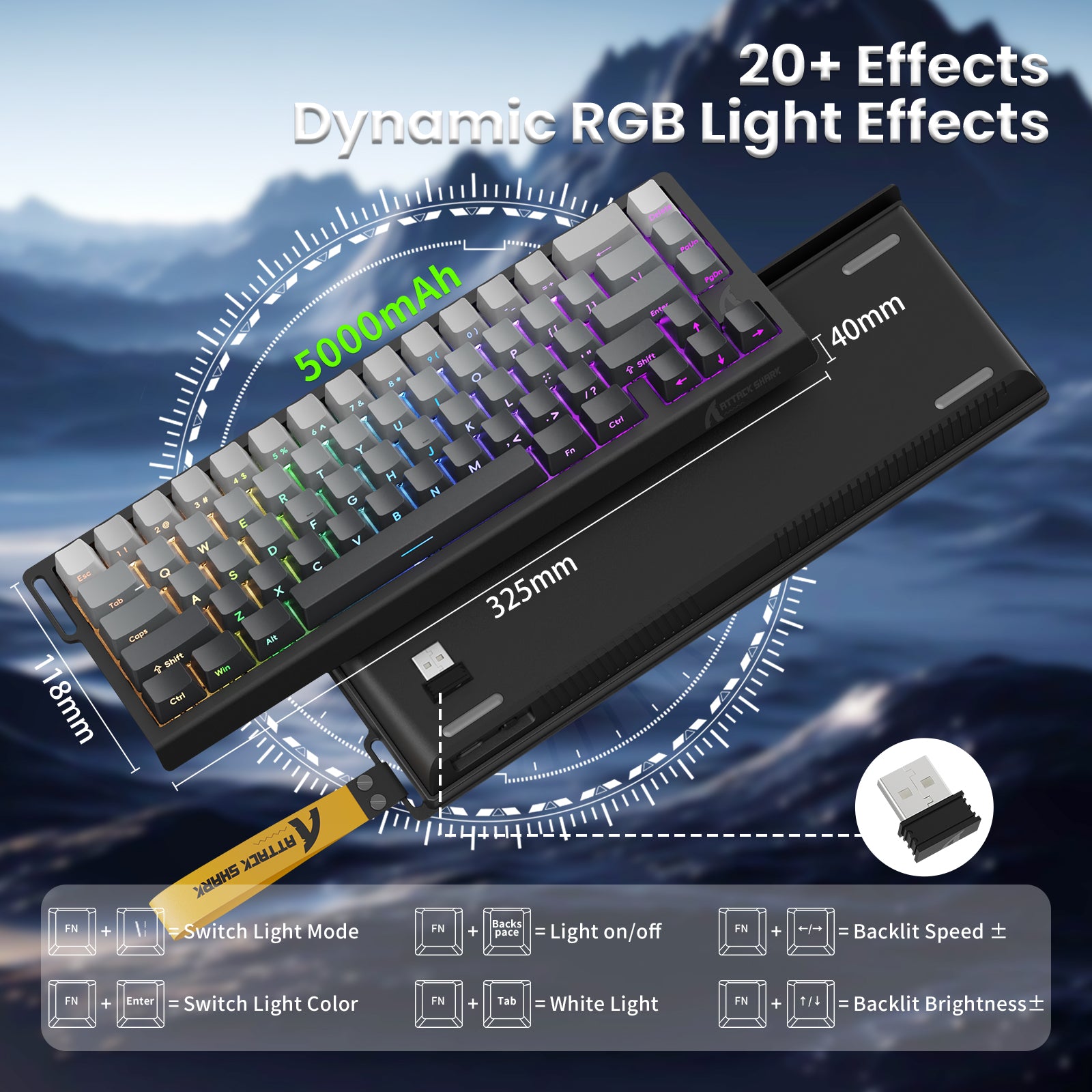 X68 Pro HE Wireless Keyboard RGB lighting and dimensions