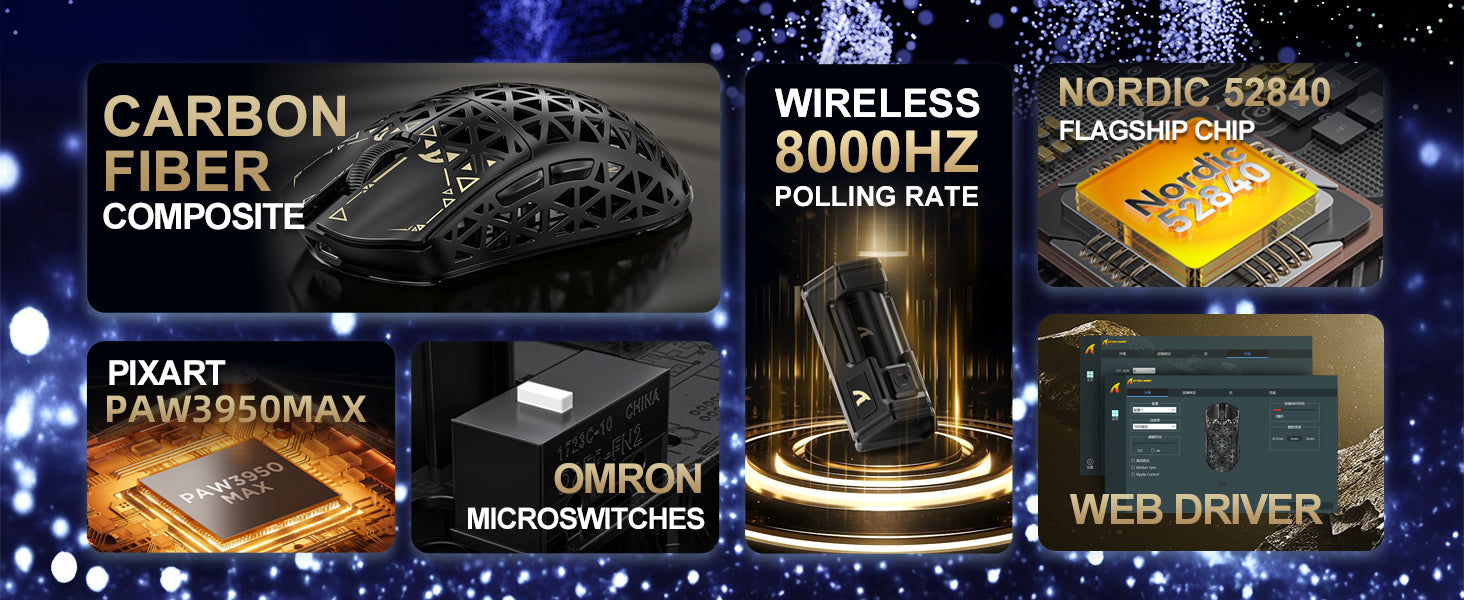 ATTACK SHARK R5 ULTRA Carbon Fiber Wireless 8K PAW3950MAX Gaming Mouse with 8K Coiled Cable