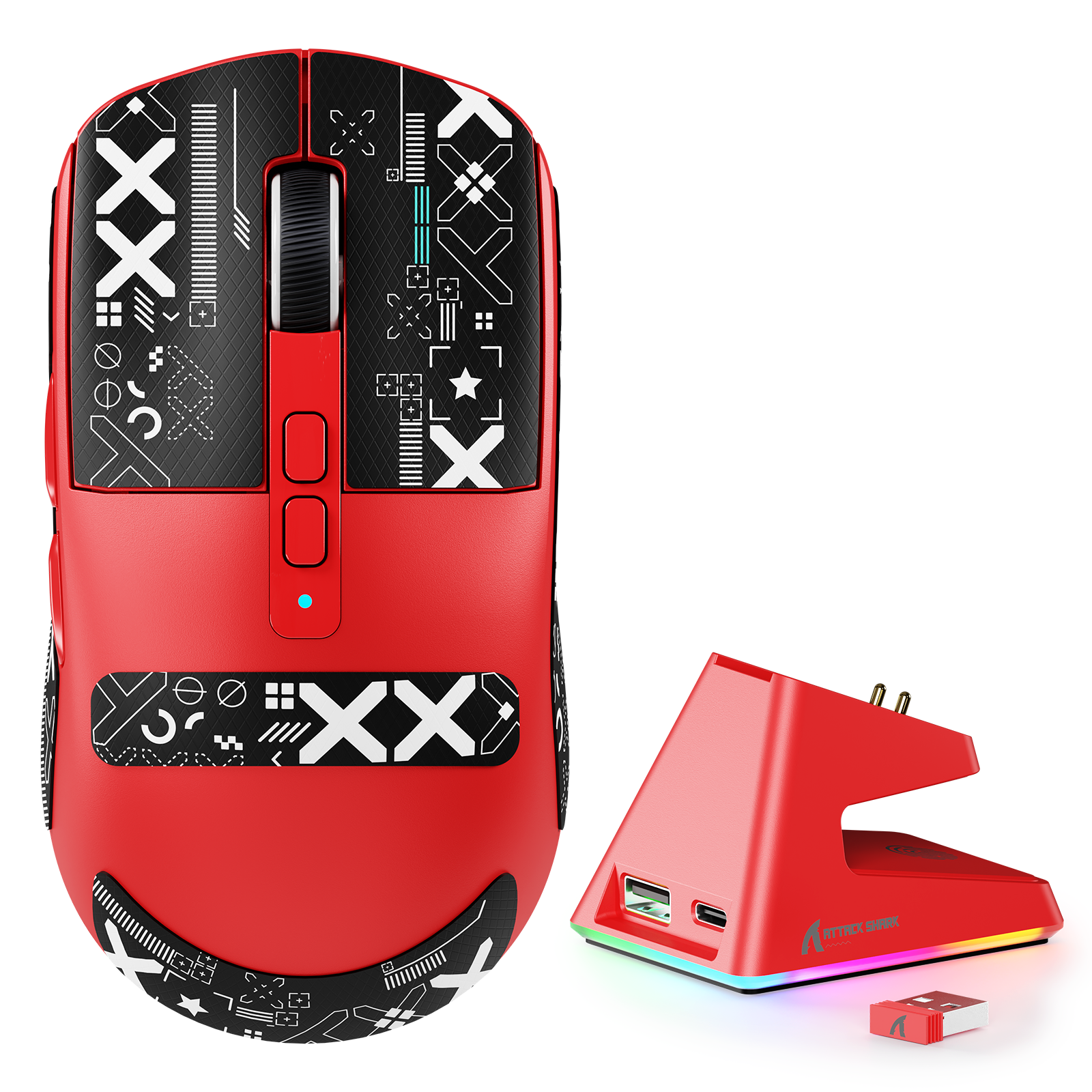 ATTACK SHARK X6 ergonomic gaming mouse with charging dock